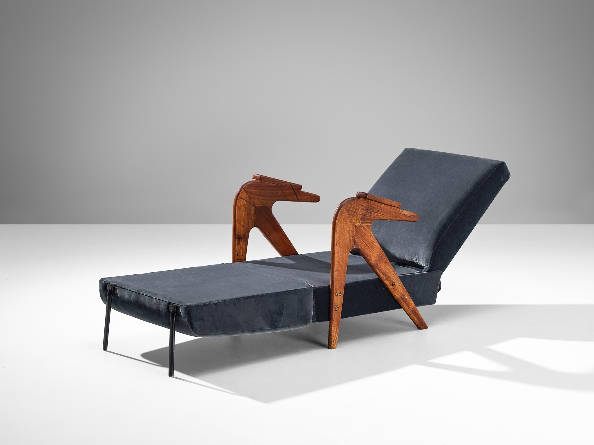 Móveis Drago ‘Novelty’ Armchair in Blue Velvet and Brazilian Hardwood