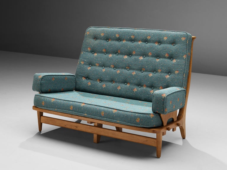 Guillerme & Chambron Sofa in Teal Upholstery