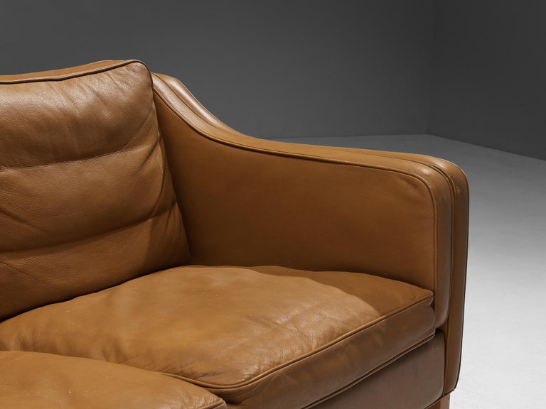 Danish Two Seat Sofa in Cognac Leather