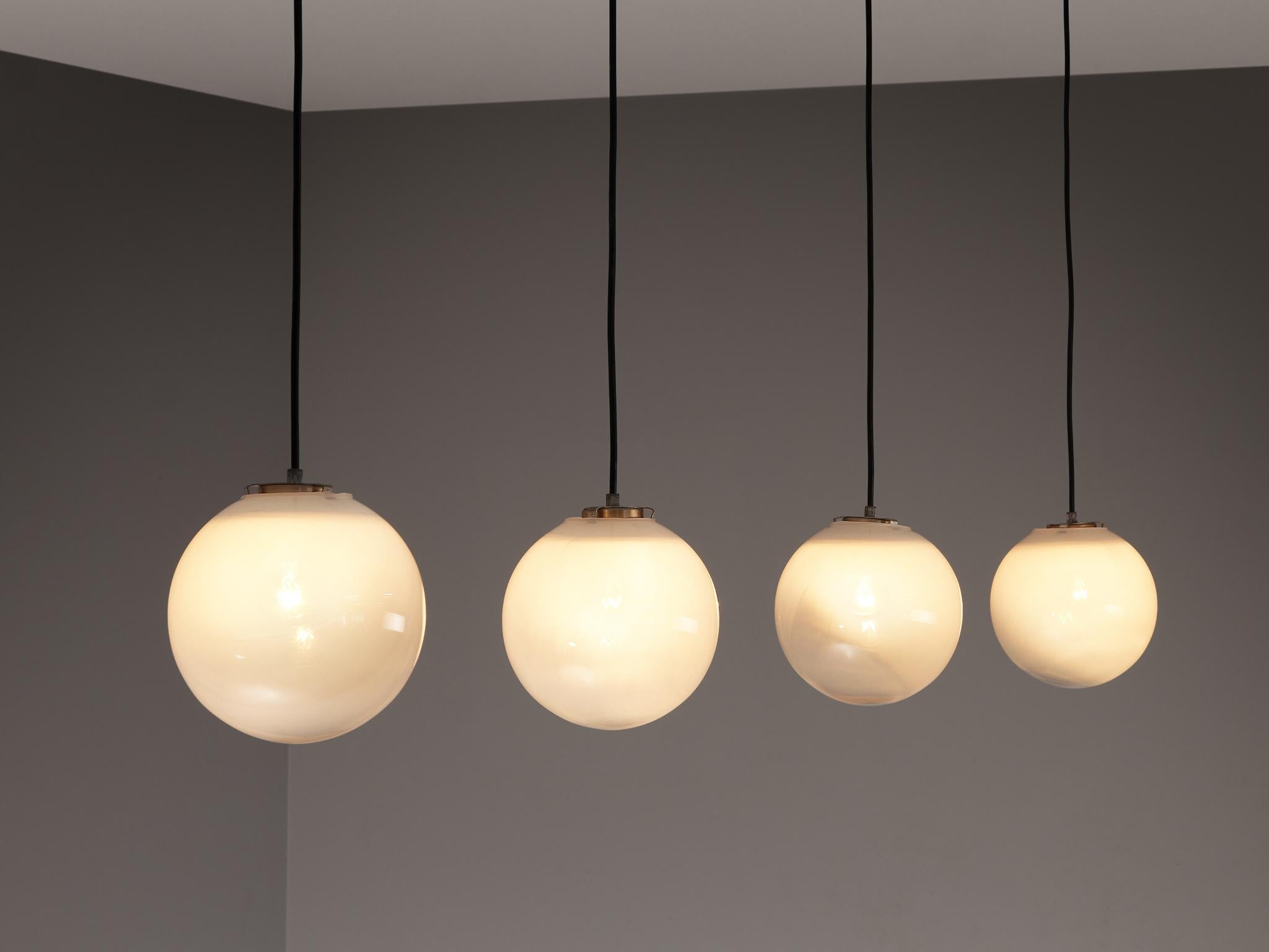 Mid-Century Pendants in White Opaque to Clear Glass