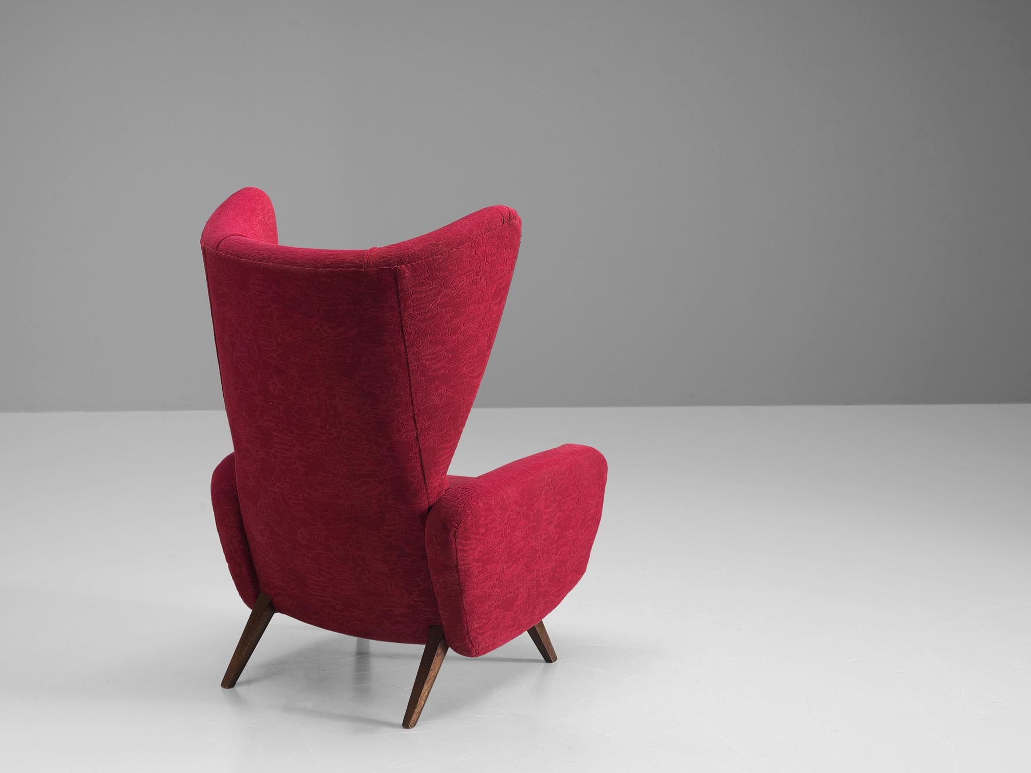 Italian Wingback Chair in Maroon Fabric
