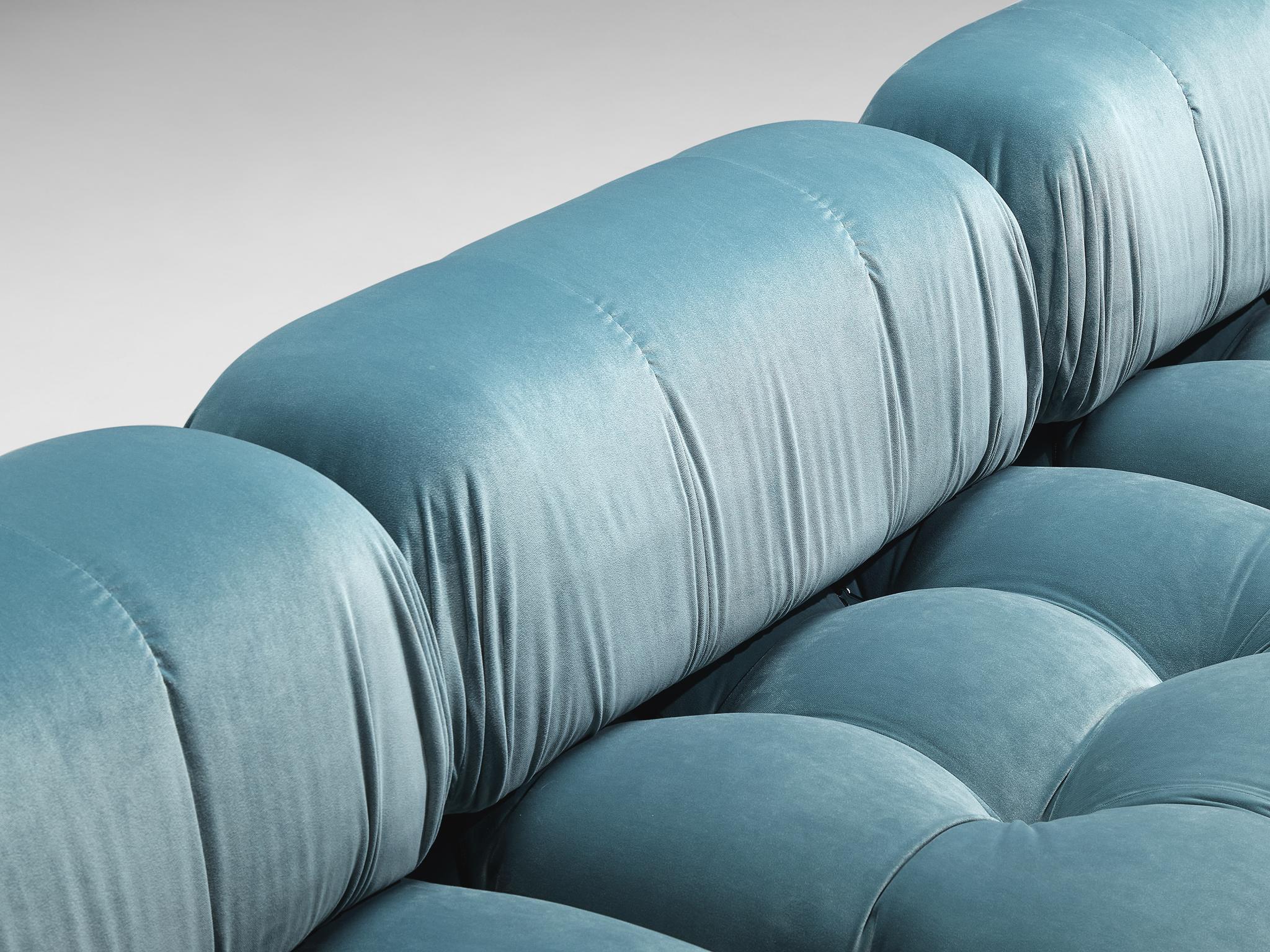 Mario Bellini Reupholstered 'Camaleonda' Modular Sofa in Light Blue Velvet