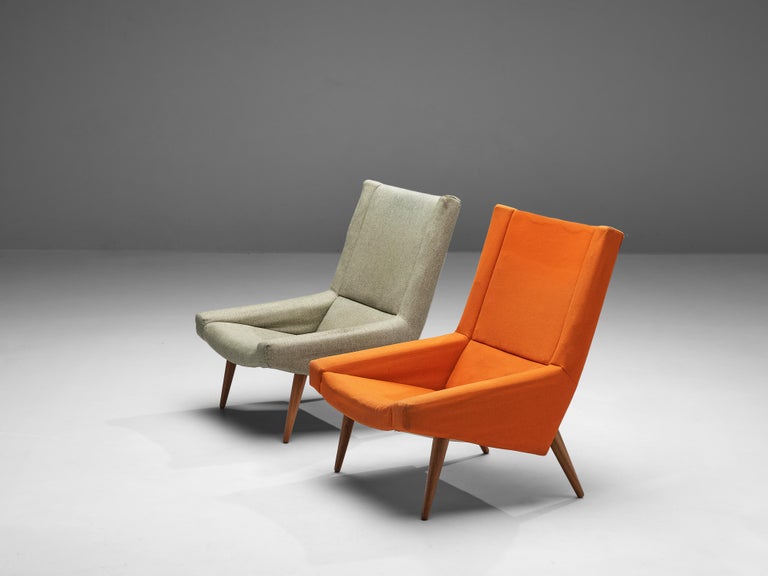 Illum Wikkelsø Pair of Lounge Chairs in Teak and Grey Orange Upholstery