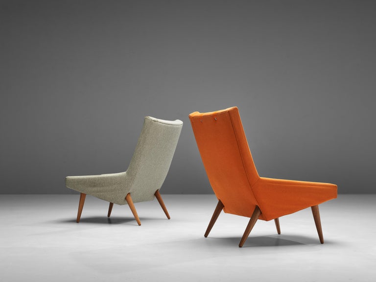 Illum Wikkelsø Pair of Lounge Chairs in Teak and Grey Orange Upholstery