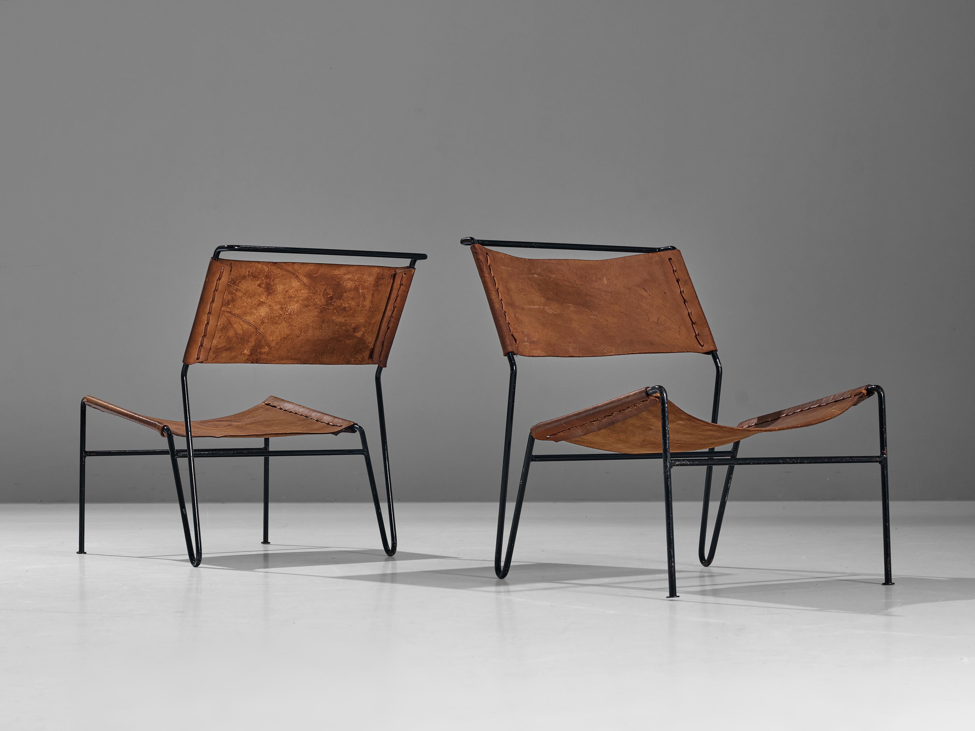 A. Dolleman for Metz Co Pair of Modernist Easy Chairs in Brown Leather