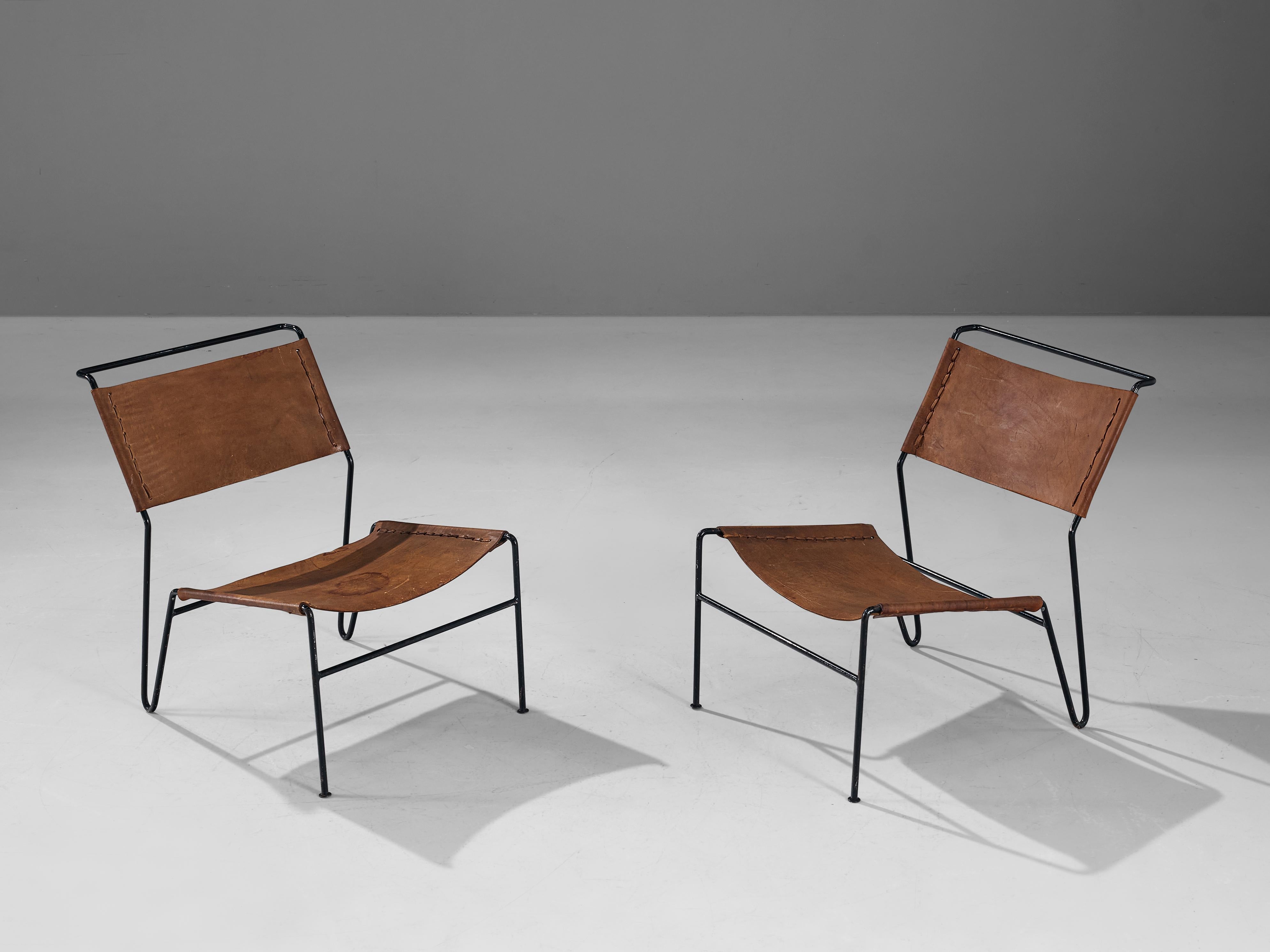 A. Dolleman for Metz & Co Pair of Modernist Easy Chairs in Brown Leather