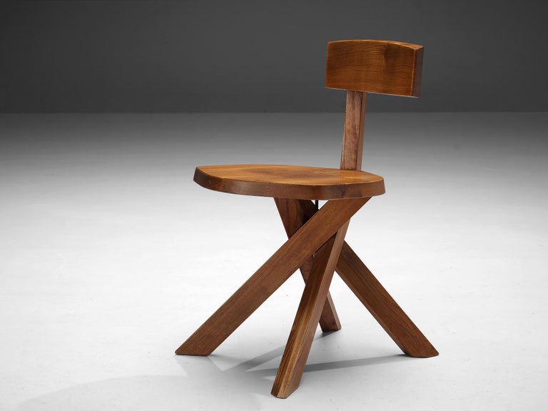 Early Pierre Chapo Sculptural Chair 'S34' in Solid Elm