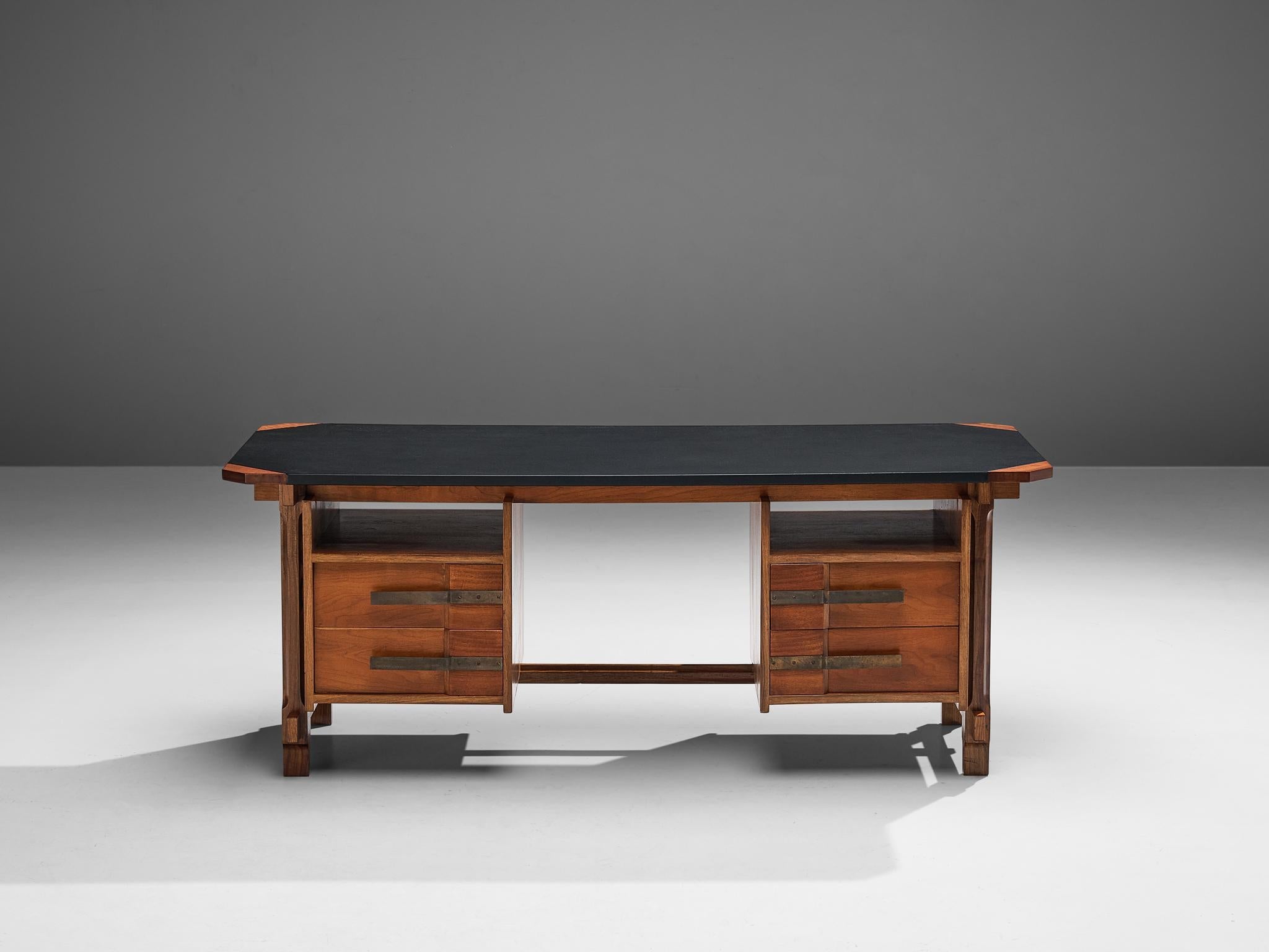 Ico Parisi for Brugnoli Mobili Freestanding Desk in Walnut and Brass