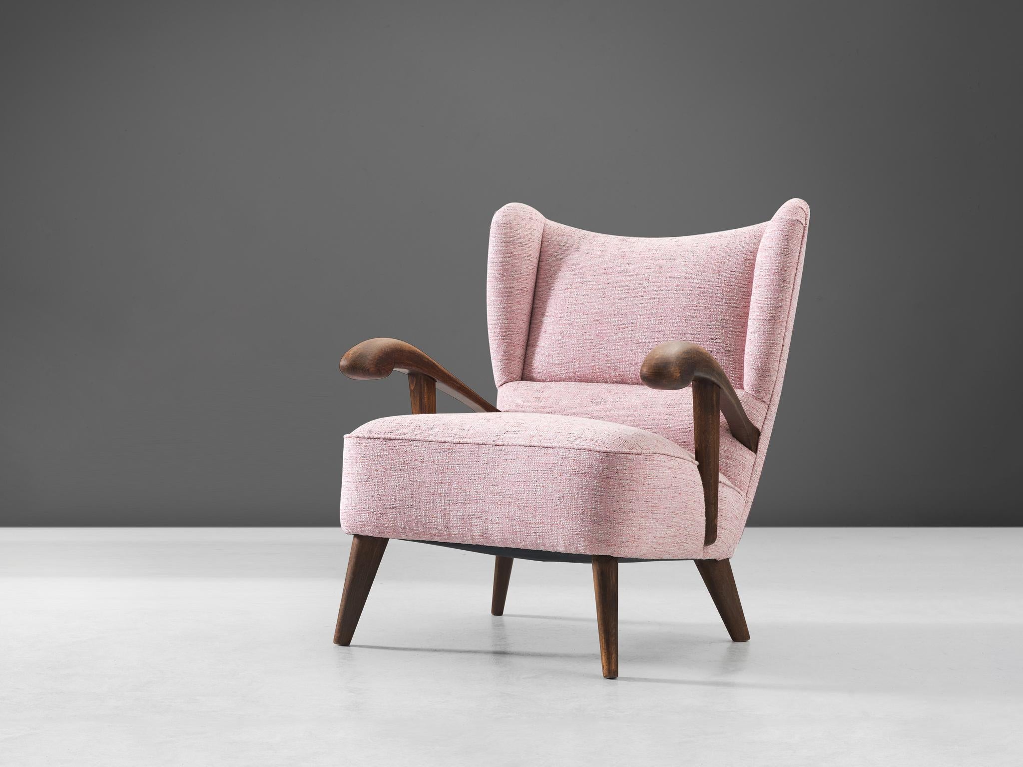 Lounge Chair with Sculptural Frame and Pink Upholstery