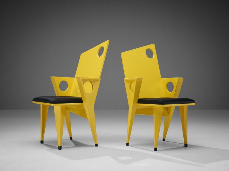 Postmodern Set of Four Armchairs with Vibrant Yellow Frame