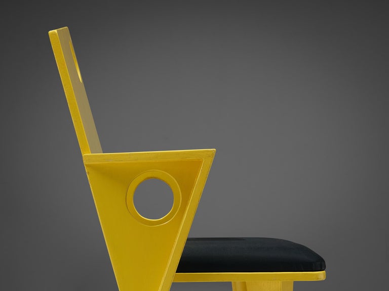 Postmodern Set of Four Armchairs with Vibrant Yellow Frame