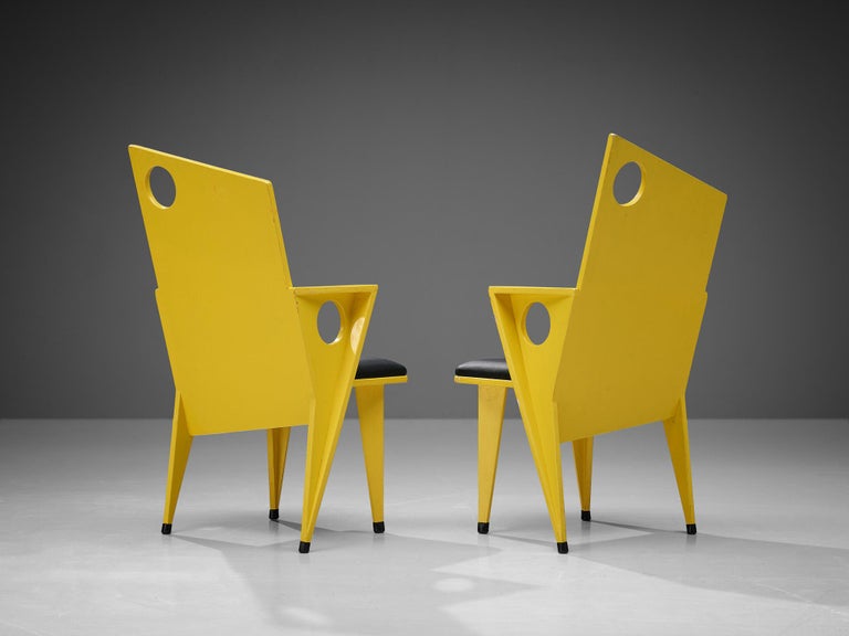 Postmodern Set of Four Armchairs with Vibrant Yellow Frame