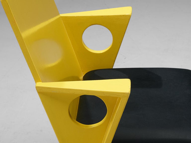 Postmodern Set of Four Armchairs with Vibrant Yellow Frame