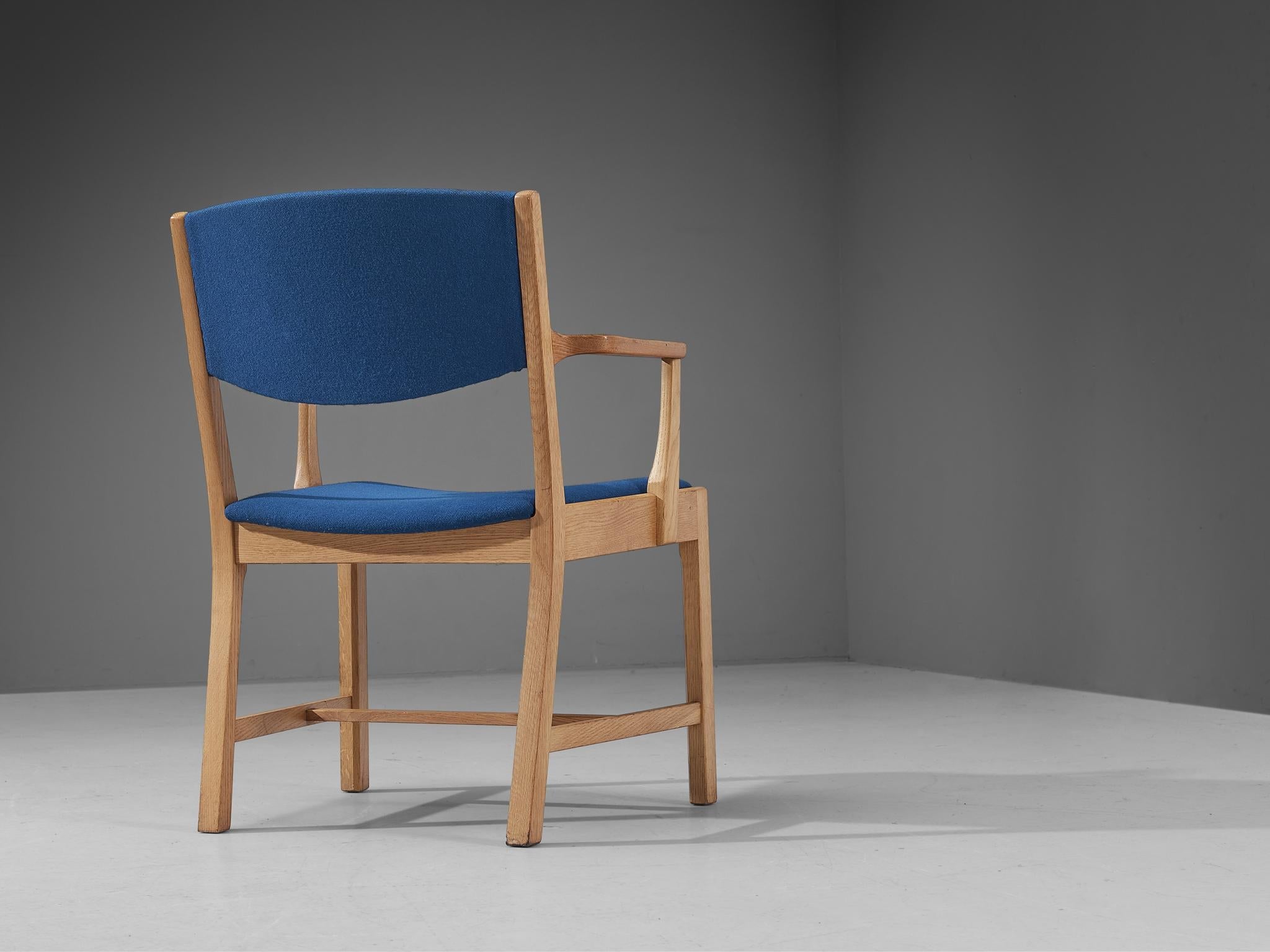 Pair of Danish Armchairs in Oak, Teak and Blue Upholstery