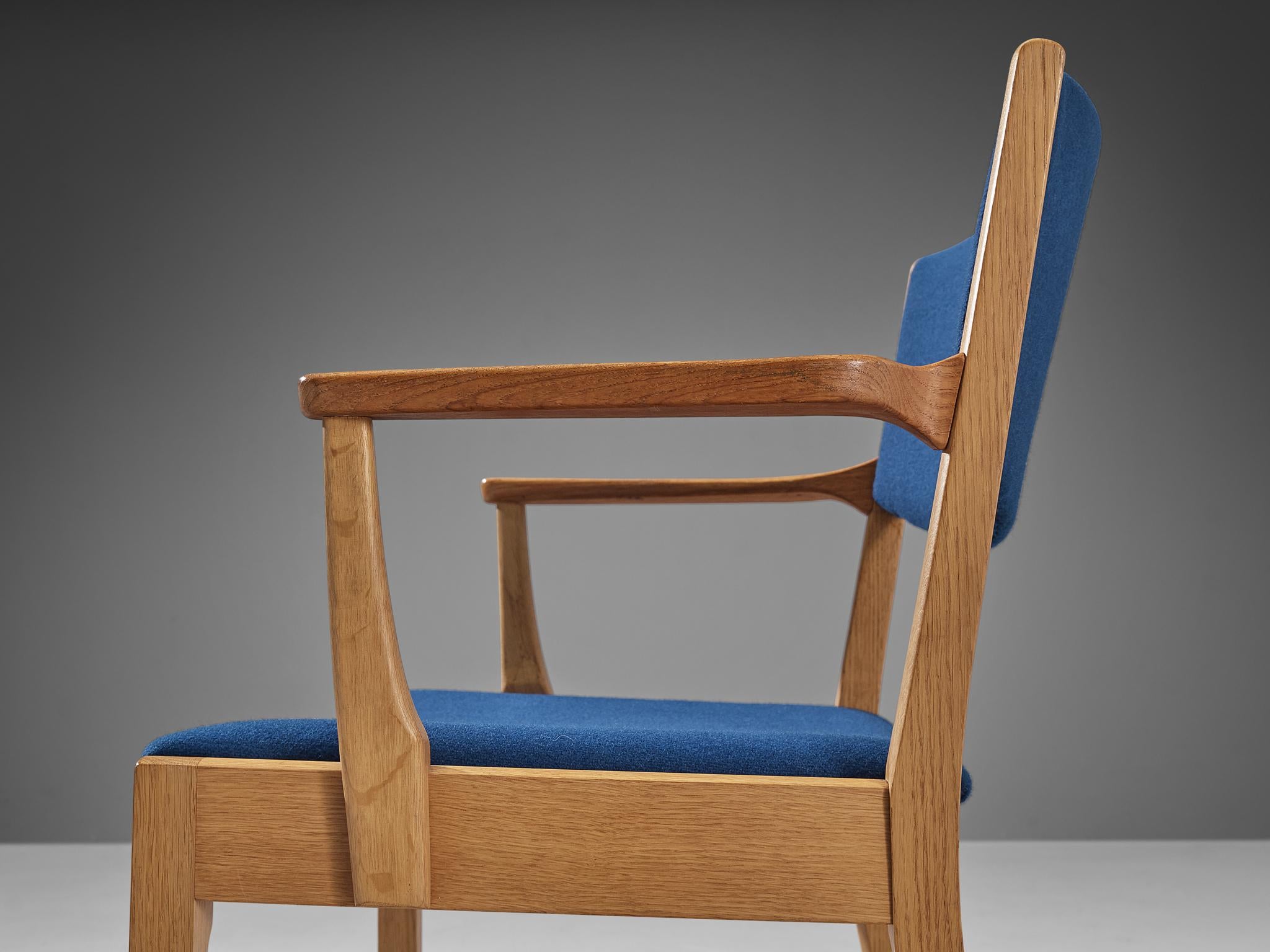 Pair of Danish Armchairs in Oak, Teak and Blue Upholstery