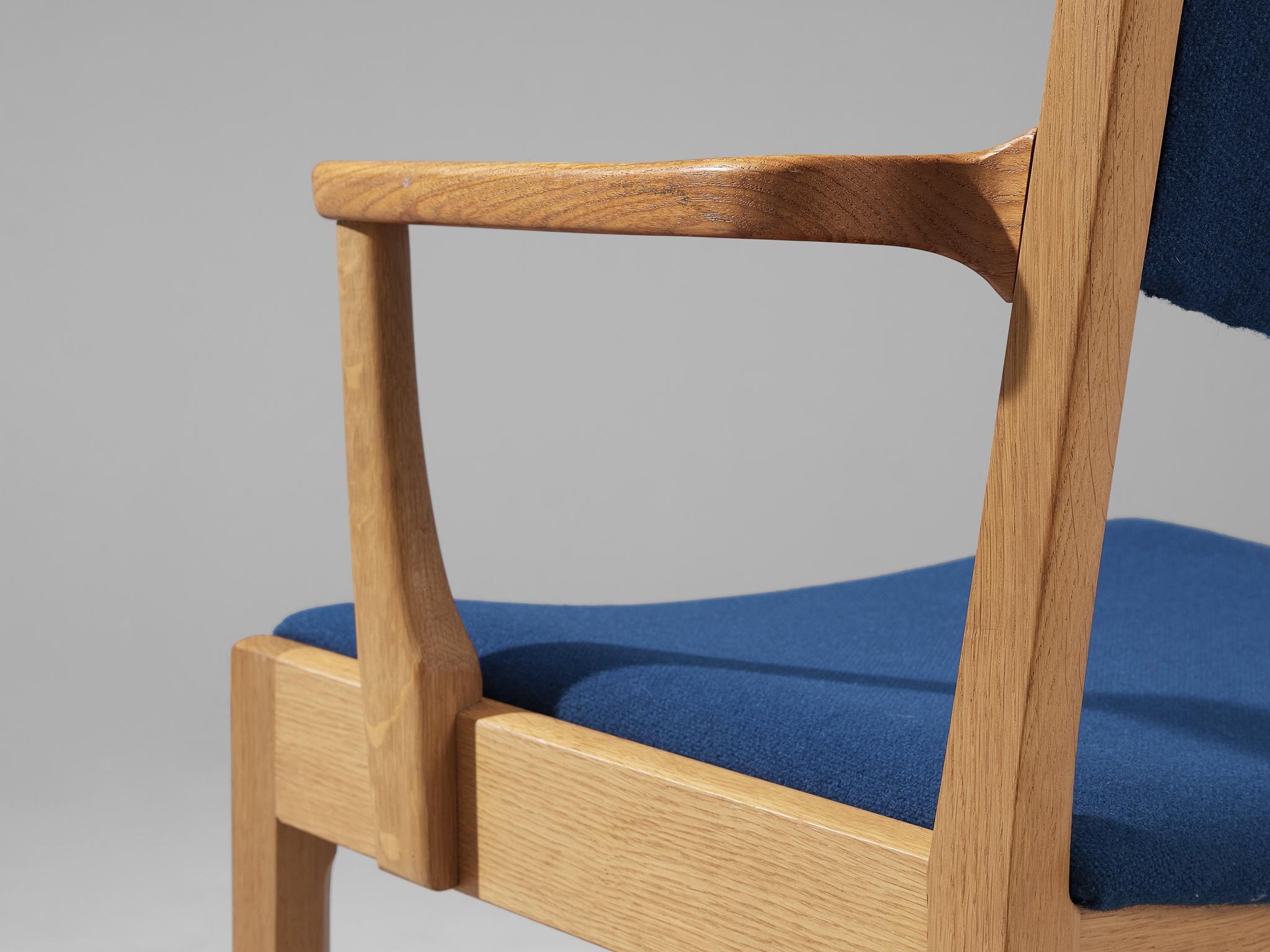 Pair of Danish Armchairs in Oak, Teak and Blue Upholstery