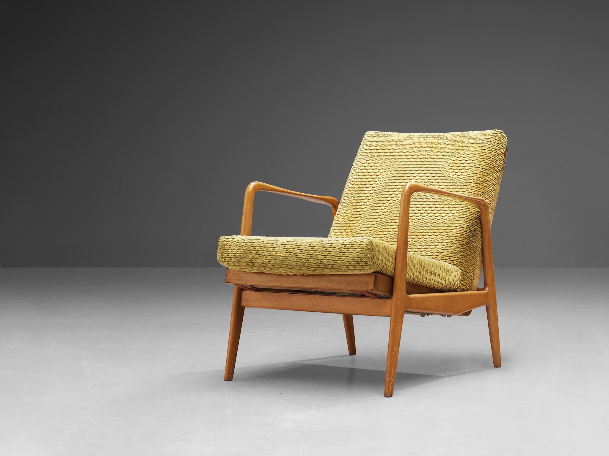 Scandinavian Modern Lounge Chair in Wood and Cane