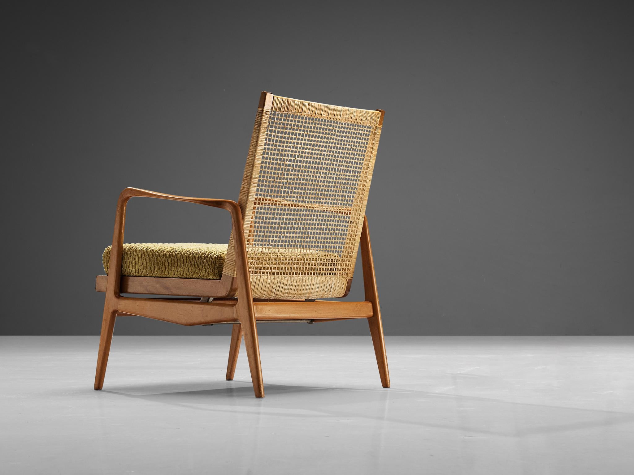 Scandinavian Modern Lounge Chair in Wood and Cane