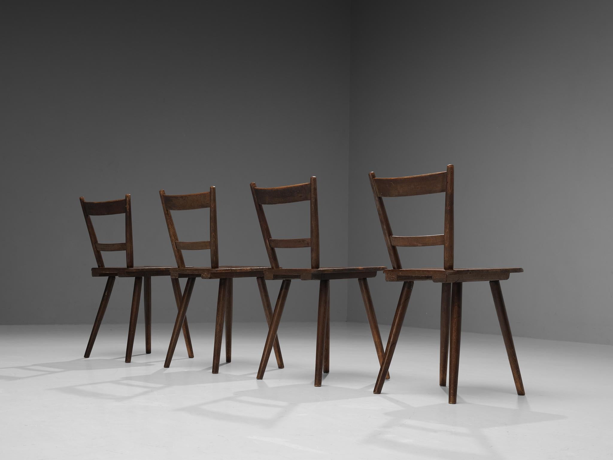 French Pastoral Set of Four Dining Chairs in Stained Wood