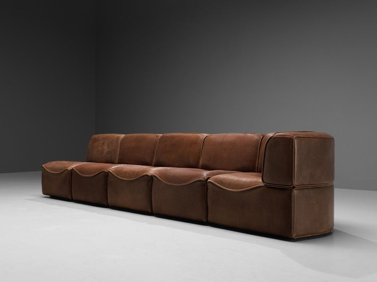 De Sede Sectional Sofa Model DS 15 in Patinated Leather