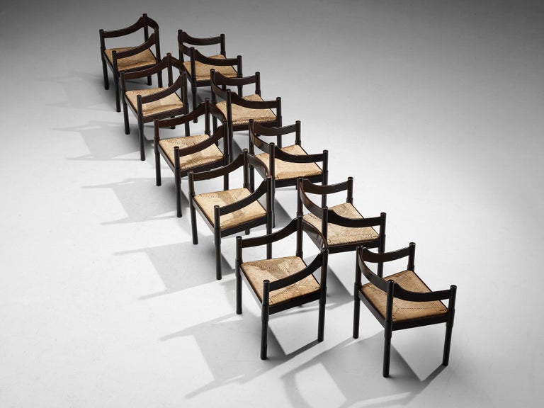 Vico Magistretti Set of Ten ‘Carimate’ Dining Chairs in Straw