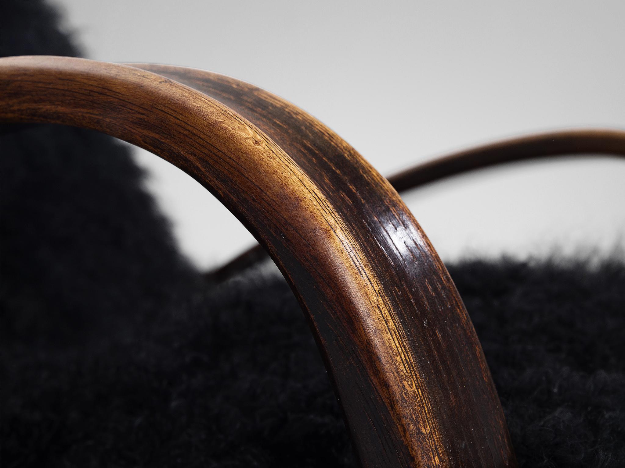 Jindrich Halabala Lounge Chair in Black Tibetan Lambswool