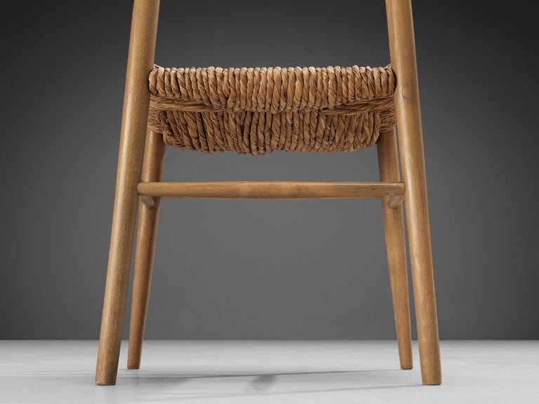 French Set of Six Dining Chairs in Wood and Straw