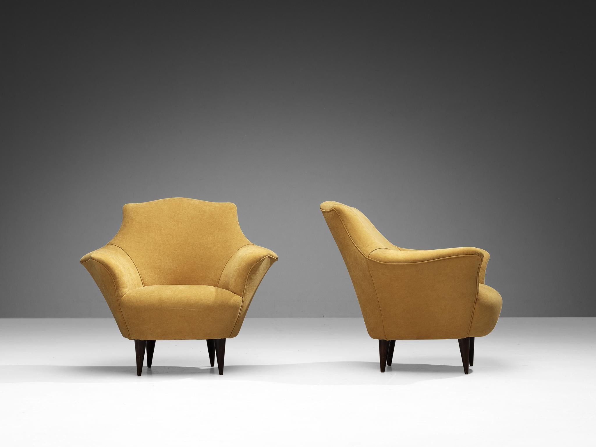 Elegant Set of Four Lounge Chairs in Yellow Velvet and Ash