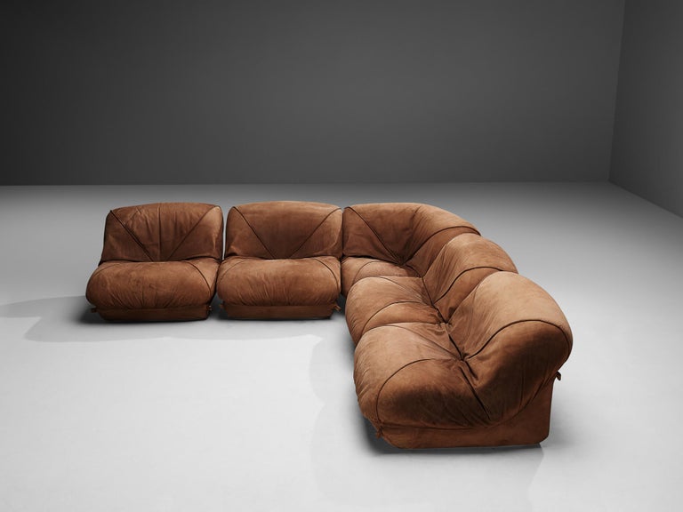 Airborne Sectional Sofa 'Patate' in Brown Suede