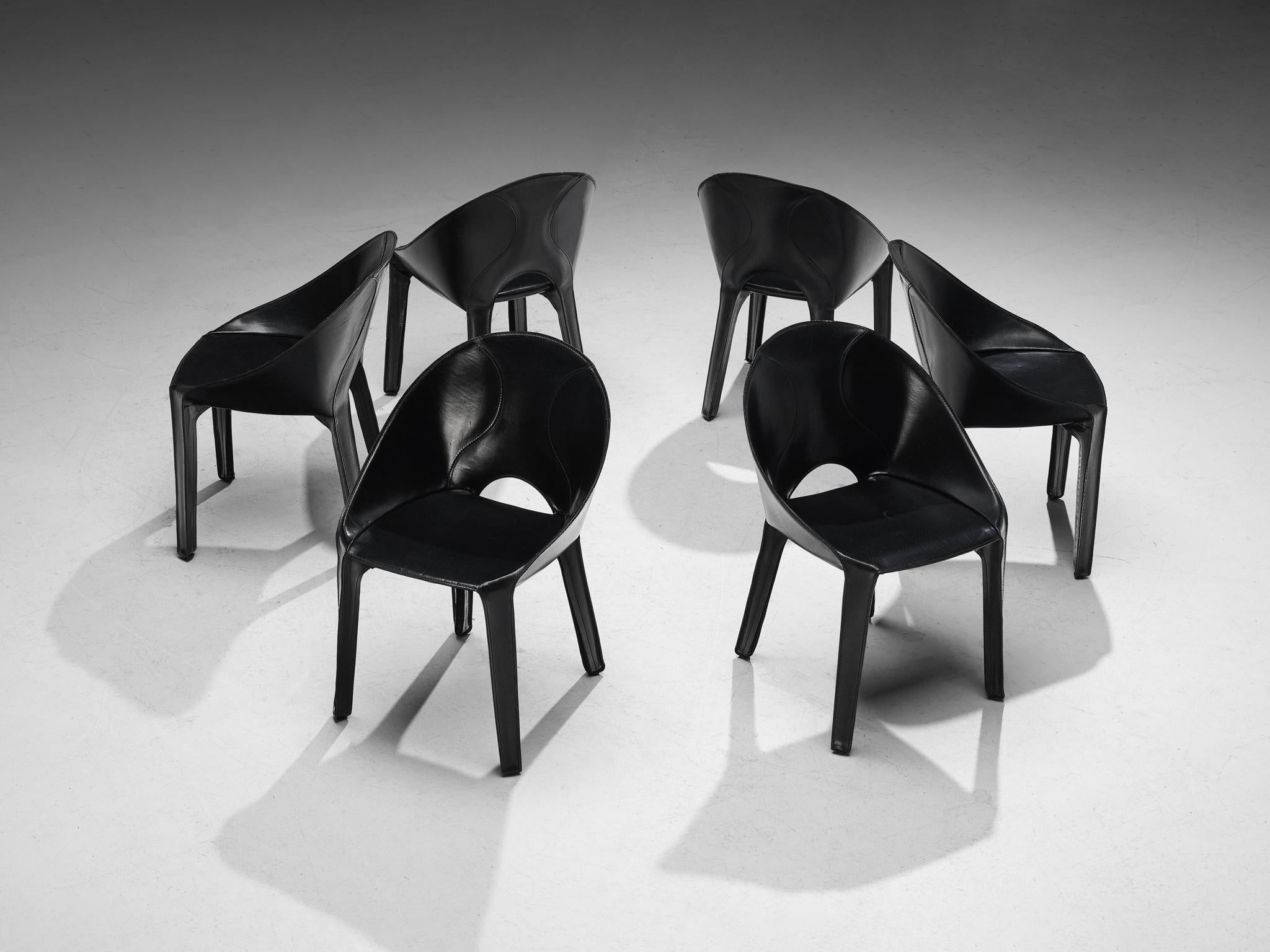 Mario Bellini for Cassina Set of Six Lira e Liuto Dining Chairs in Leather