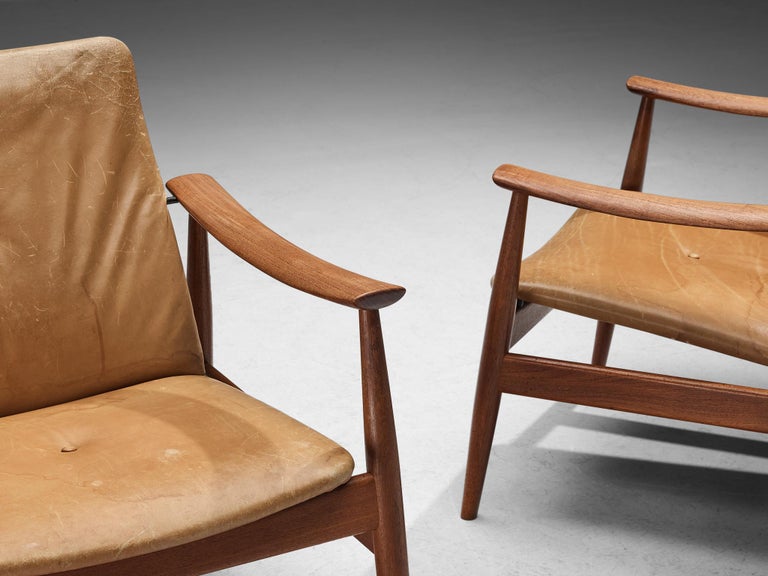 Finn Juhl for France & Søn Pair of Lounge Chairs in Teak and Leather