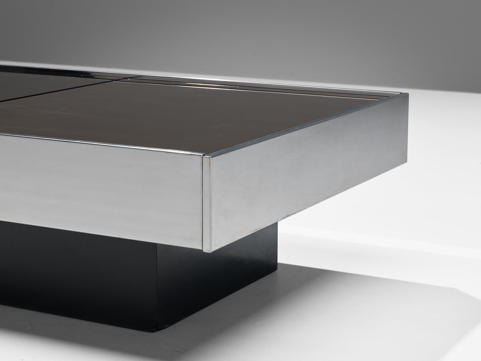 Cidue Coffee Table with Hidden Dry Bar in Stainless Steel and Glass