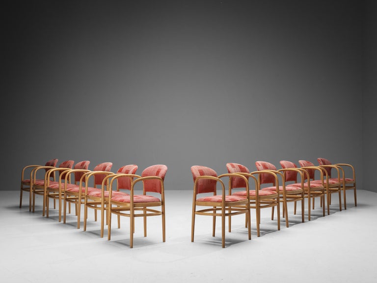 Ton Set of Twelve Armchairs in Bentwood with Red Upholstery