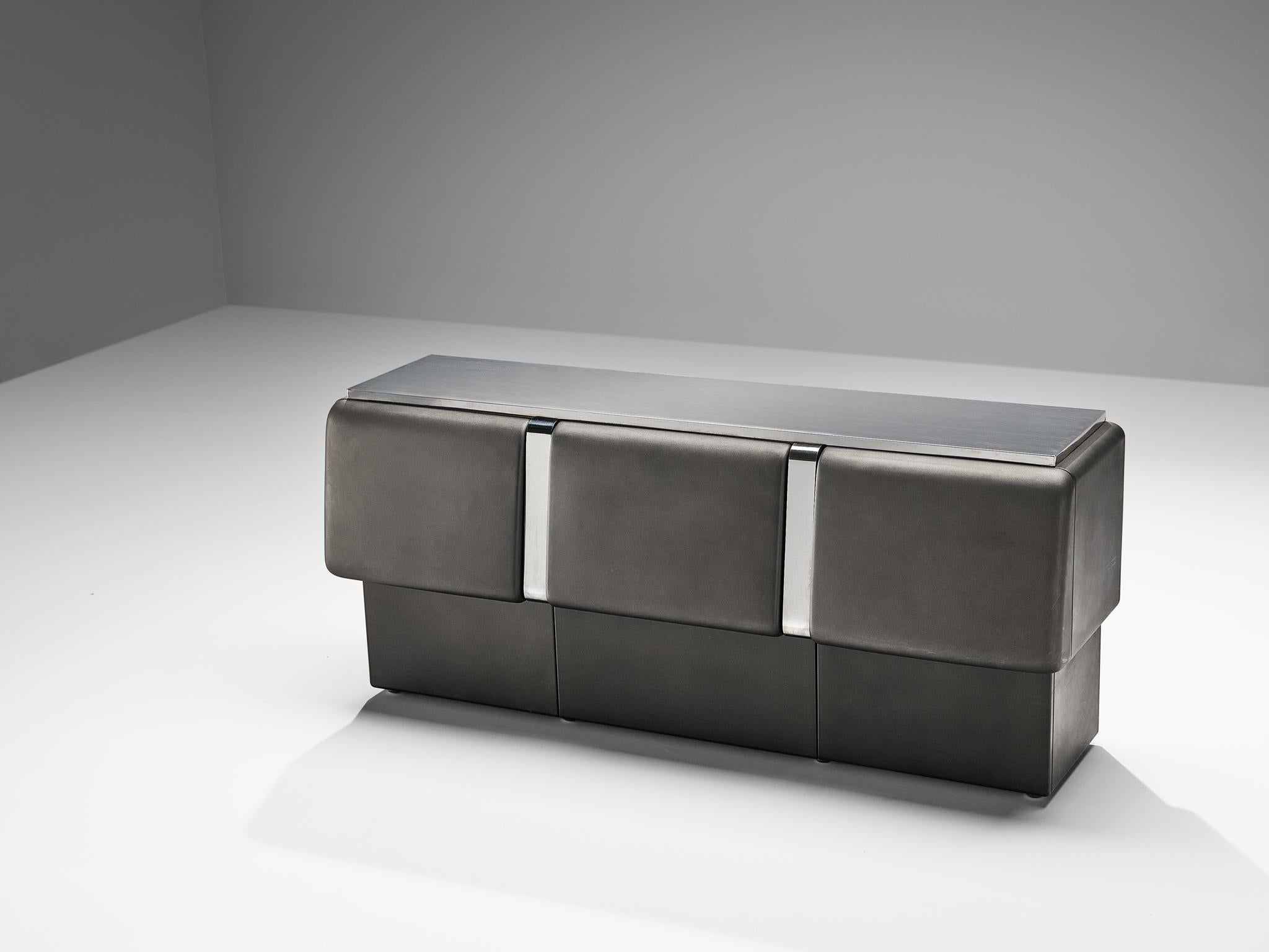 Vittorio Introini 'Colby' Sideboard in Grey Lacquered Wood and Metal