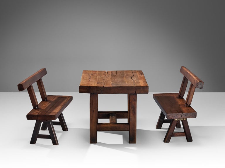 Mobichalet Brutalist Set of Table and Pair of Benches