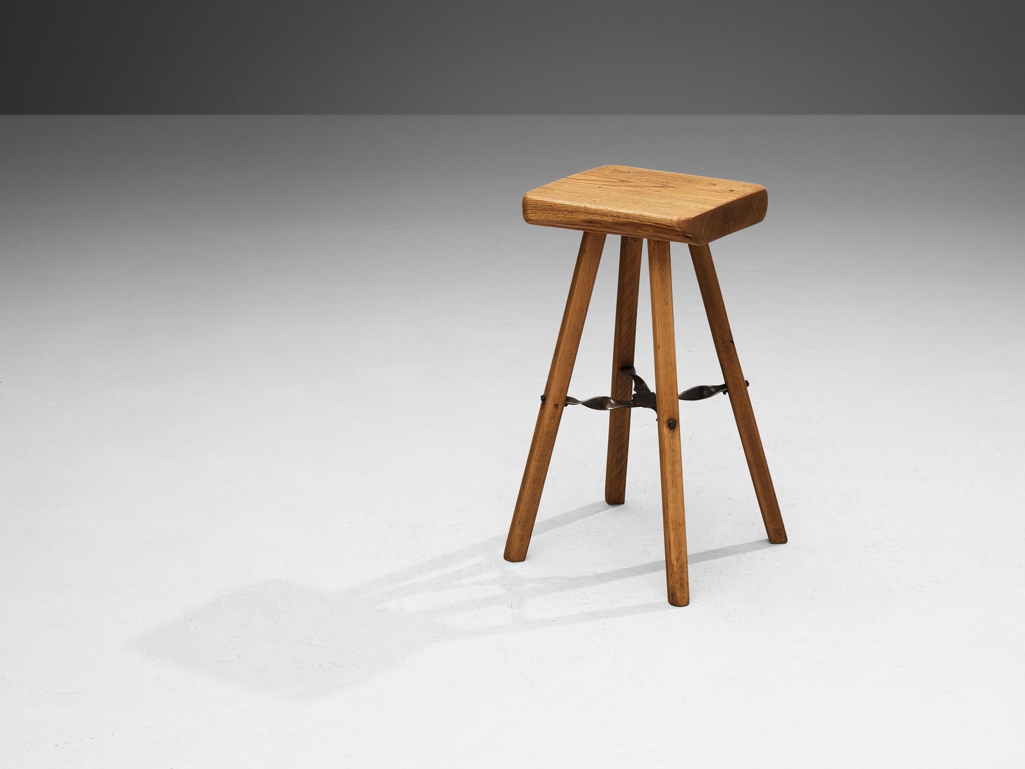 Mobichalet Brutalist Bar Stools in Blond Pine Wood and Iron