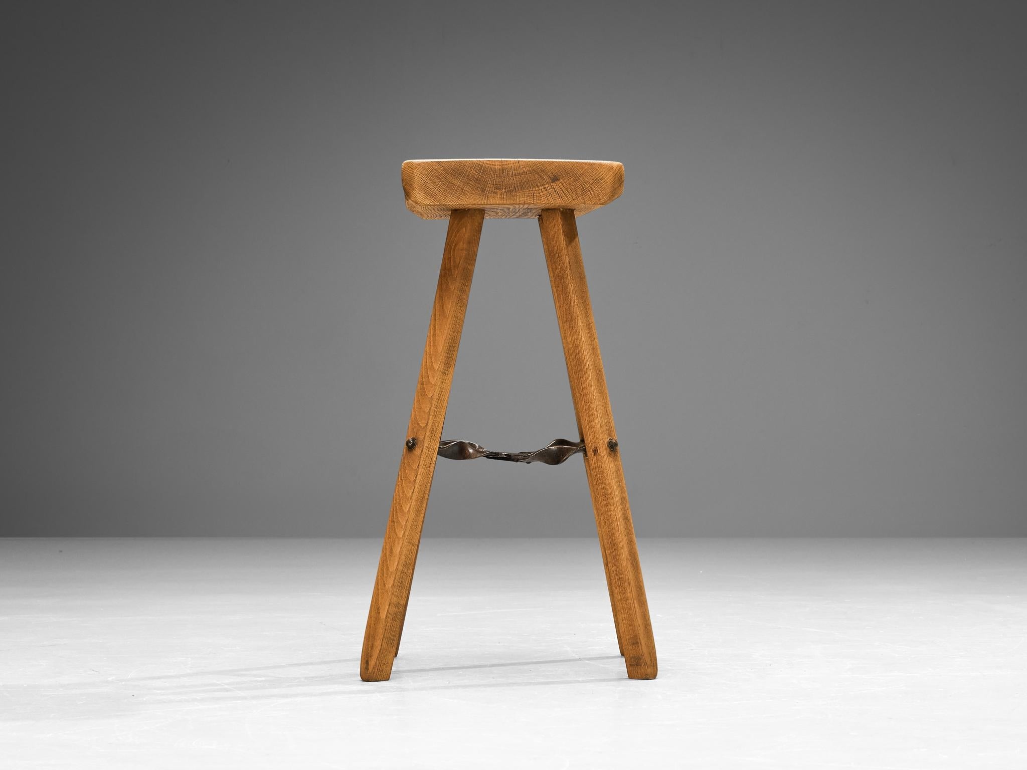 Mobichalet Brutalist Bar Stools in Blond Pine Wood and Iron