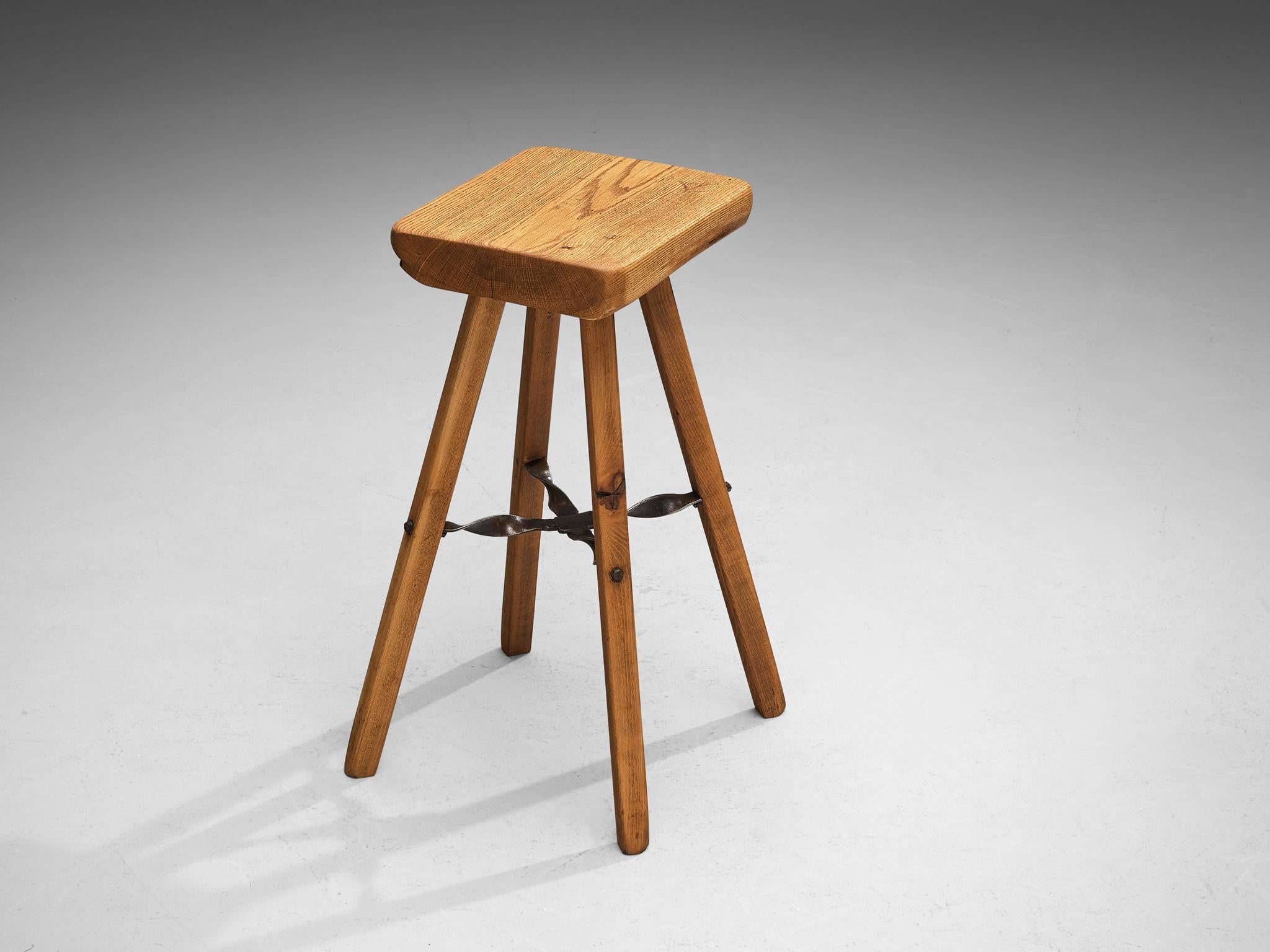 Mobichalet Brutalist Bar Stools in Blond Pine Wood and Iron