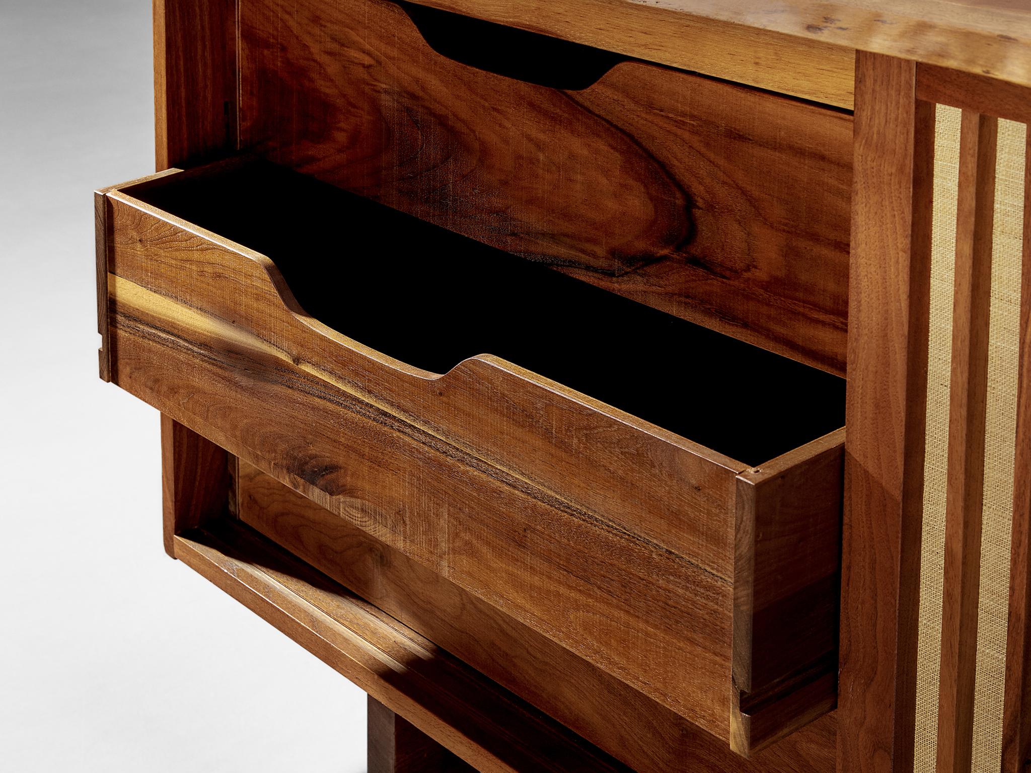 George Nakashima Sliding-Door Cabinet in Walnut and Pandanus Cloth