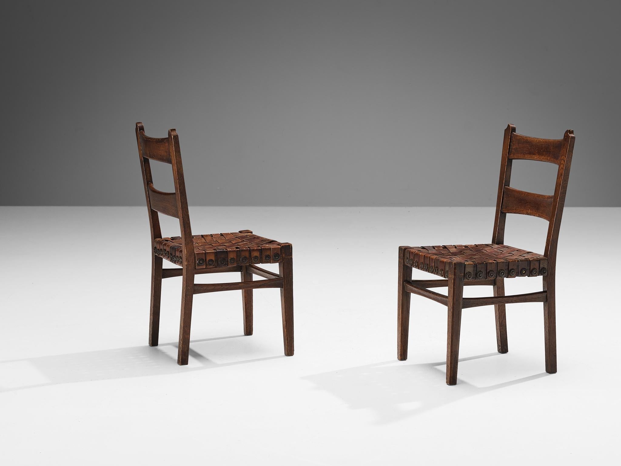 Ernesto Valabrega Set of Six Dining Chairs in Oak and Leather