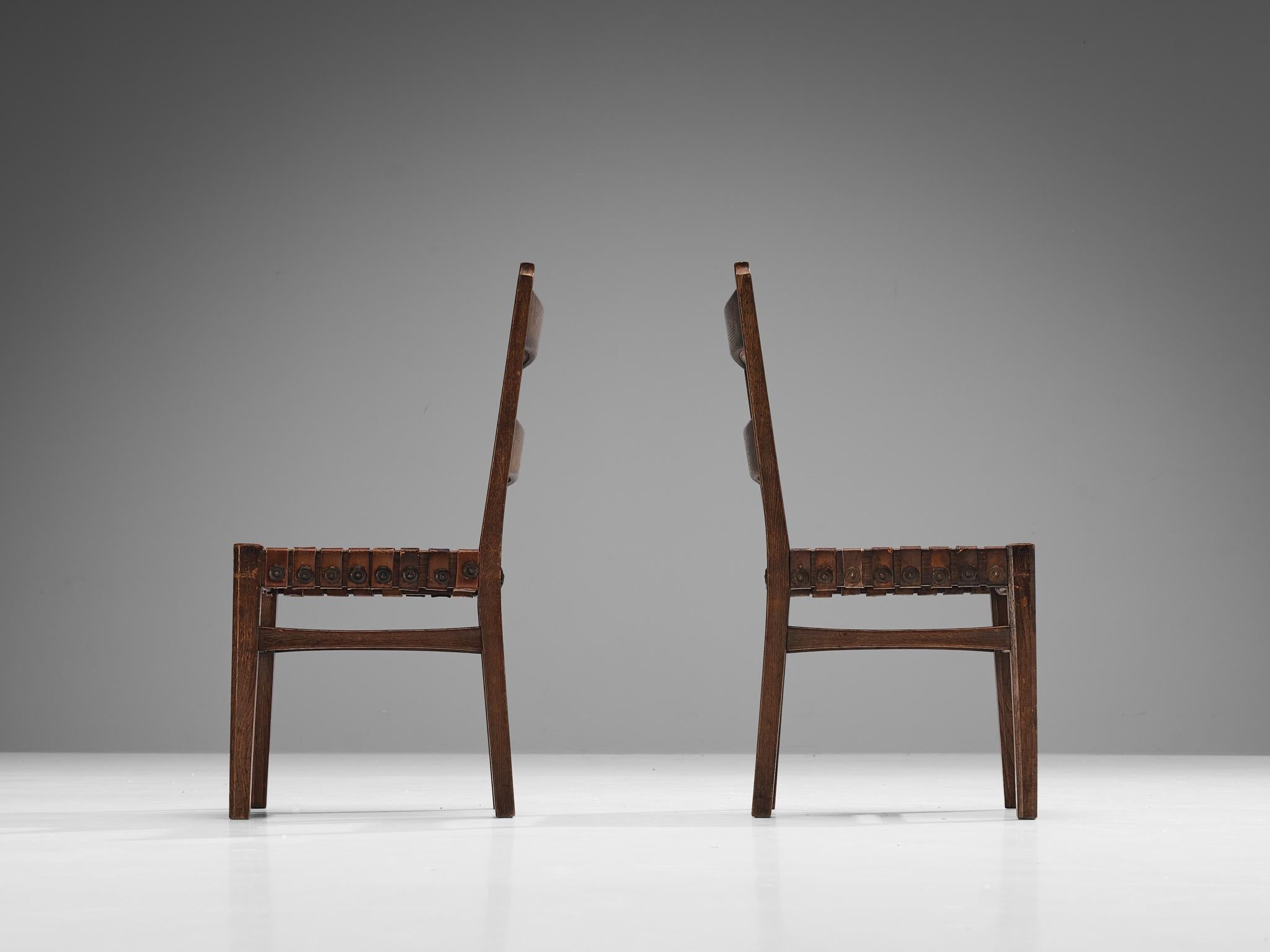 Ernesto Valabrega Set of Six Dining Chairs in Oak and Leather