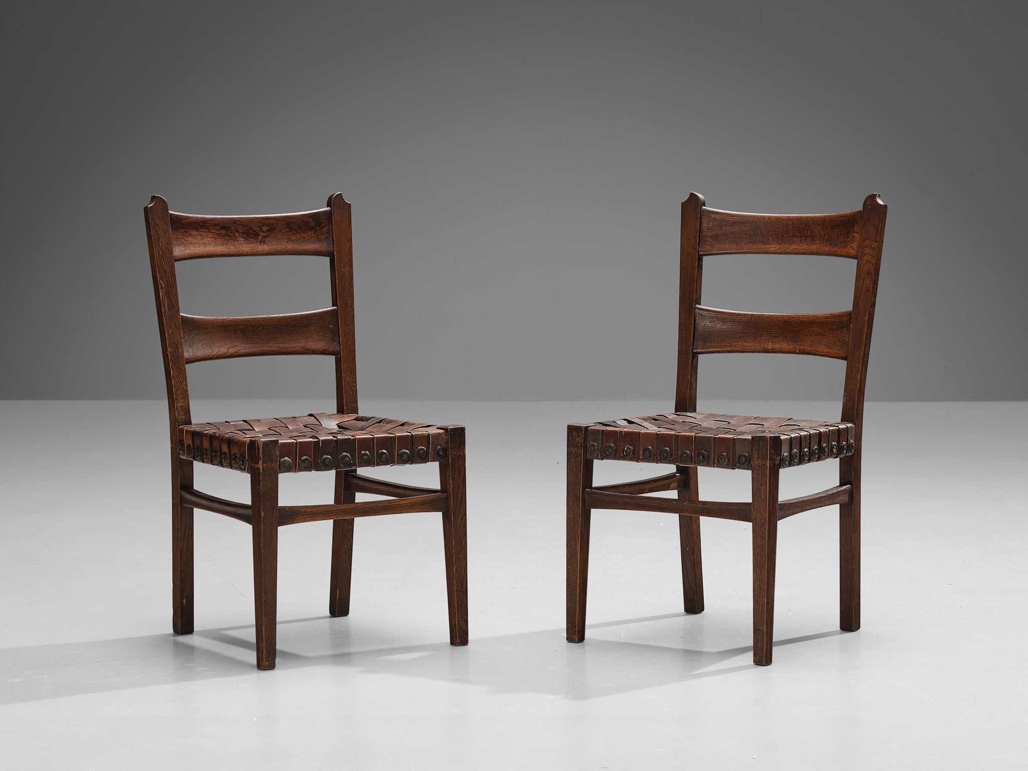 Ernesto Valabrega Set of Six Dining Chairs in Oak and Leather