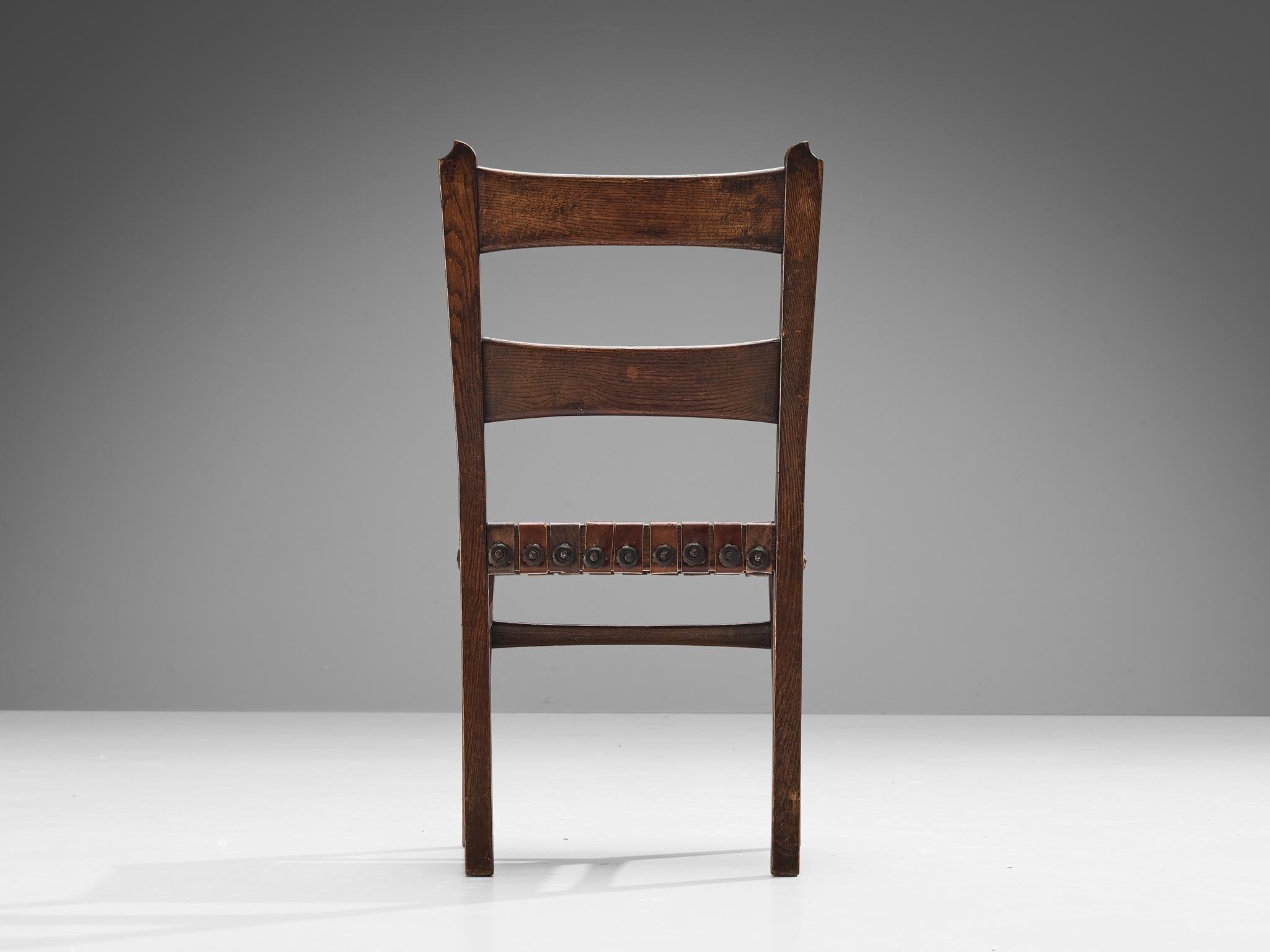 Ernesto Valabrega Set of Six Dining Chairs in Oak and Leather