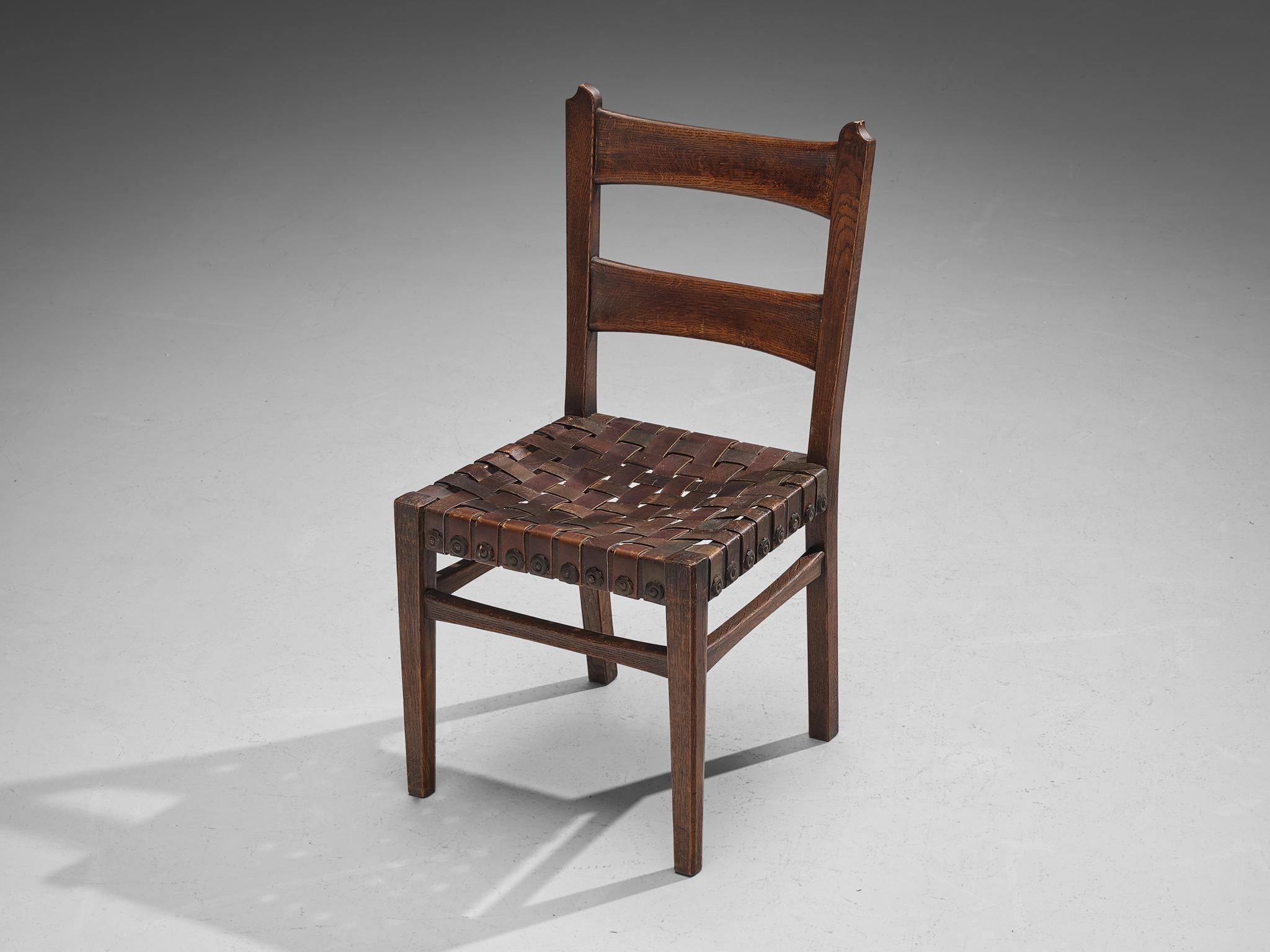 Ernesto Valabrega Set of Six Dining Chairs in Oak and Leather