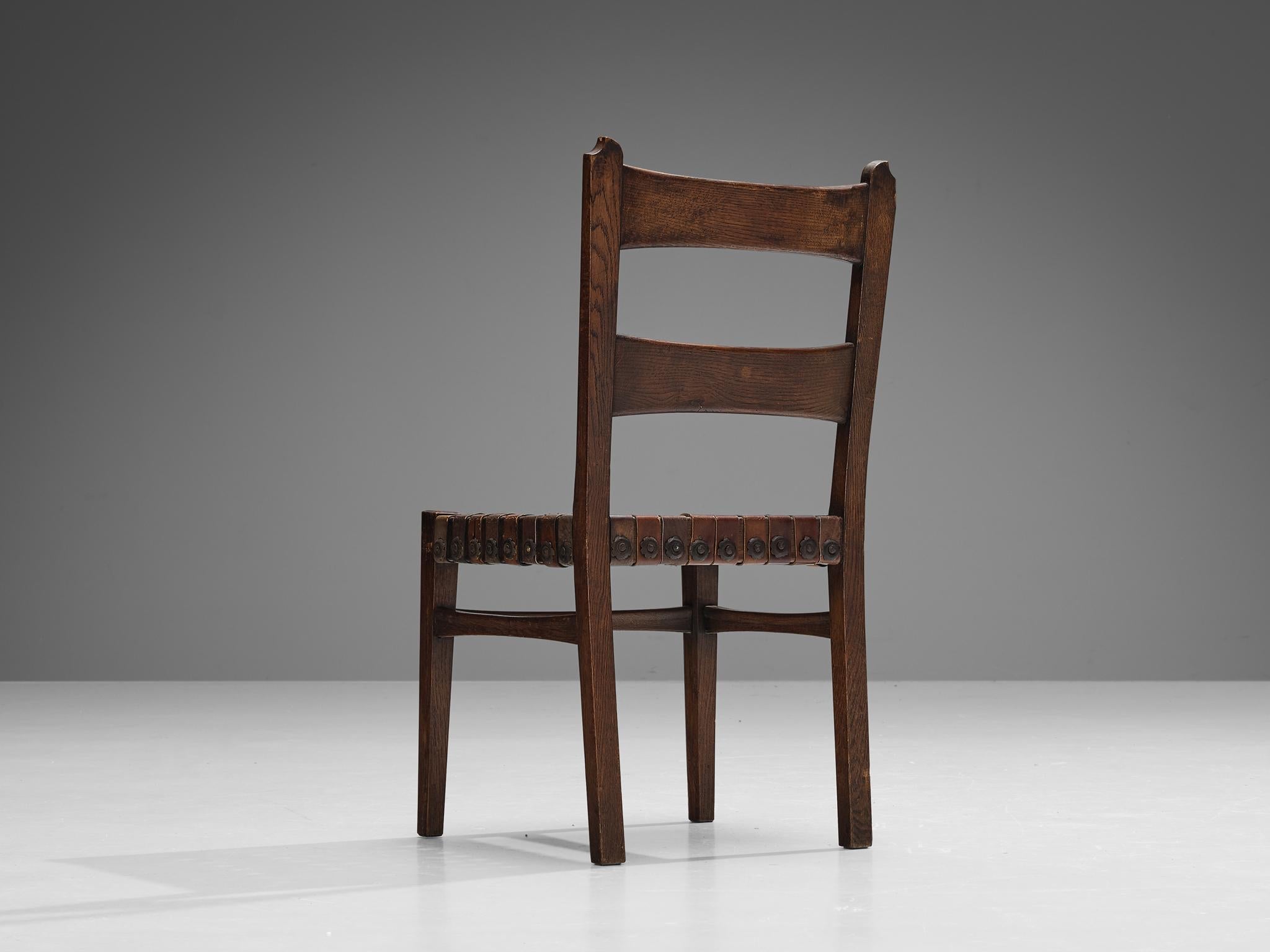 Ernesto Valabrega Set of Six Dining Chairs in Oak and Leather