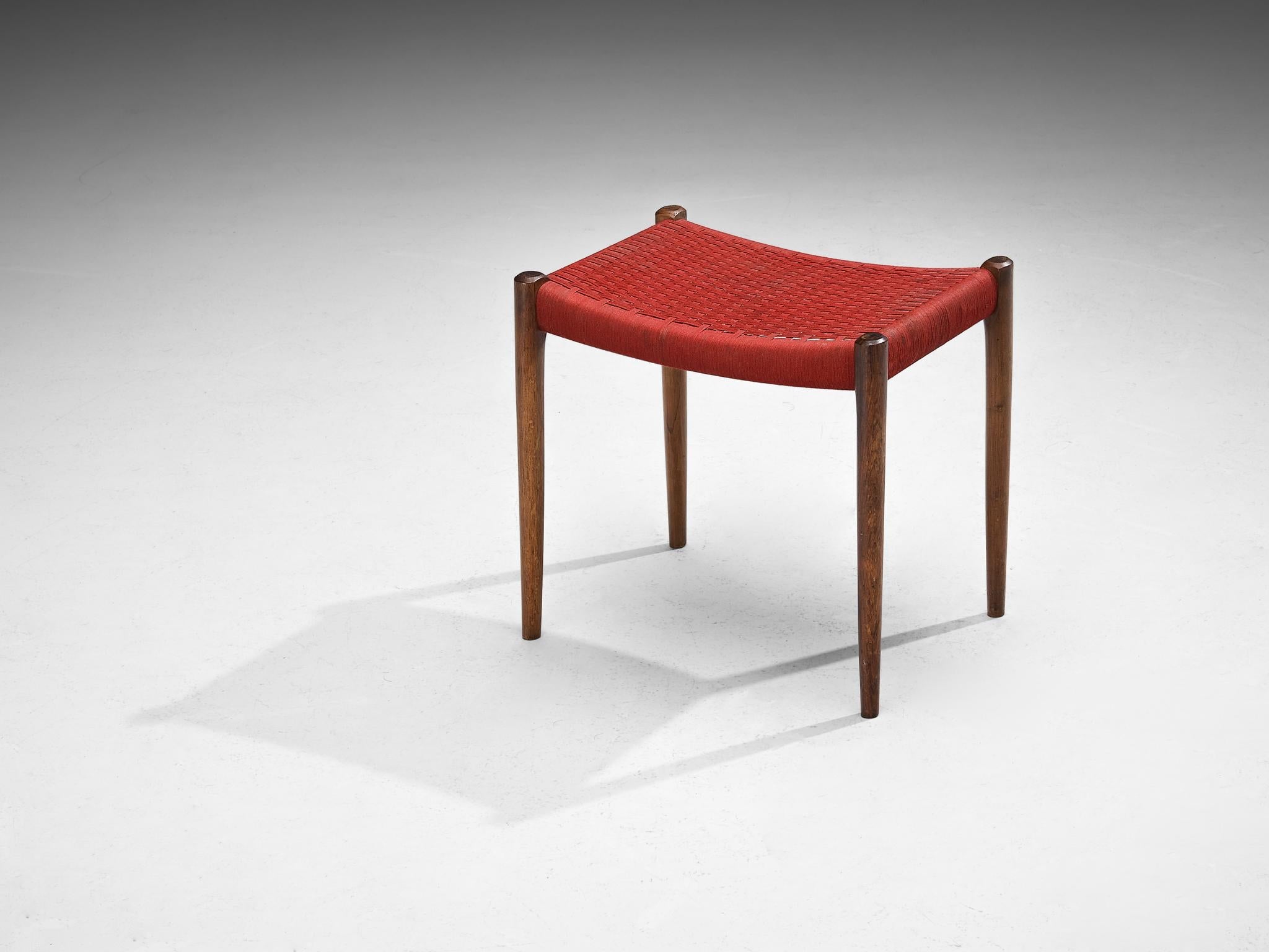 Niels Otto Møller for J.L. Møller Stool in Teak and Red Fabric