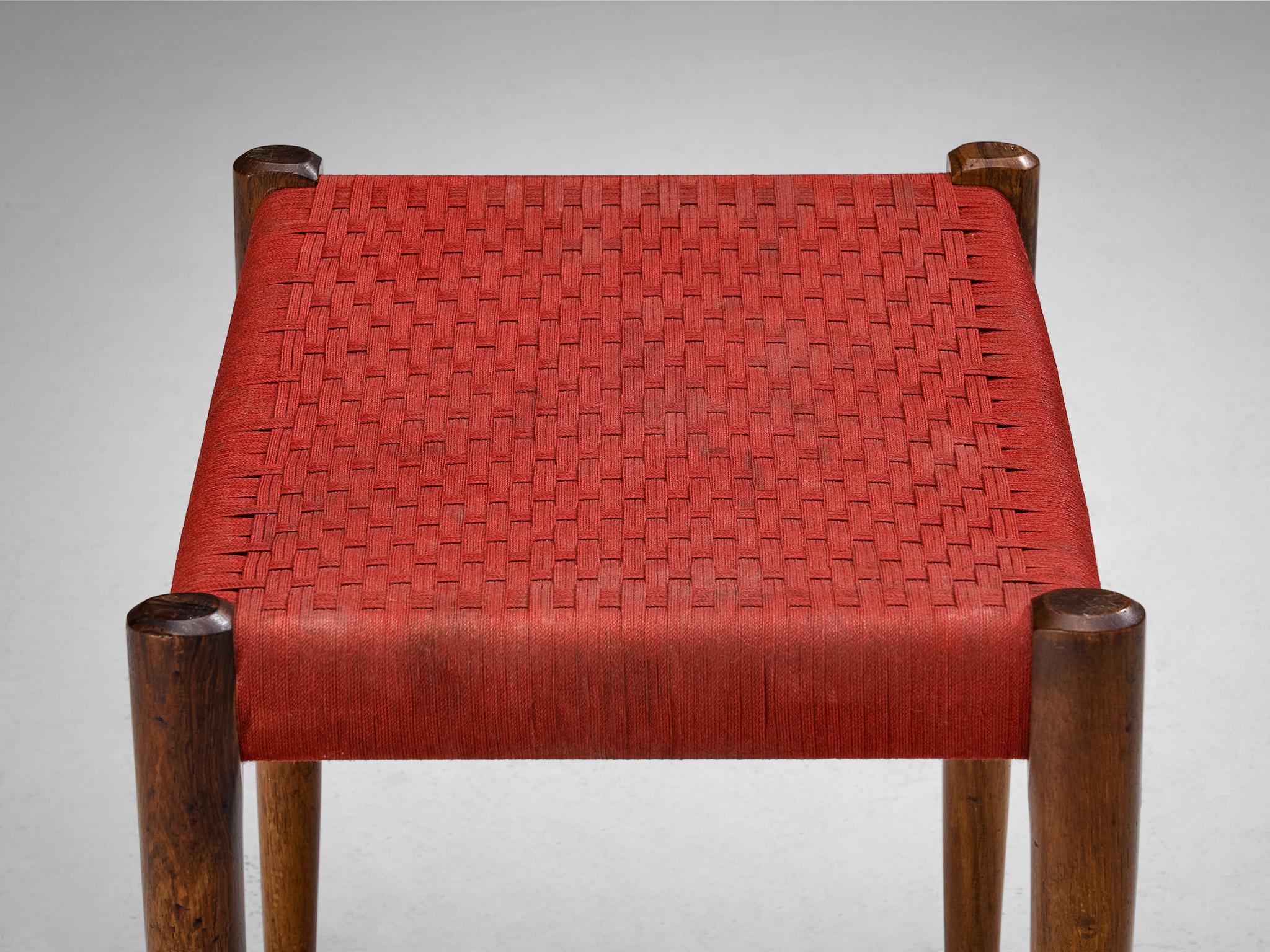 Niels Otto Møller for J.L. Møller Stool in Teak and Red Fabric