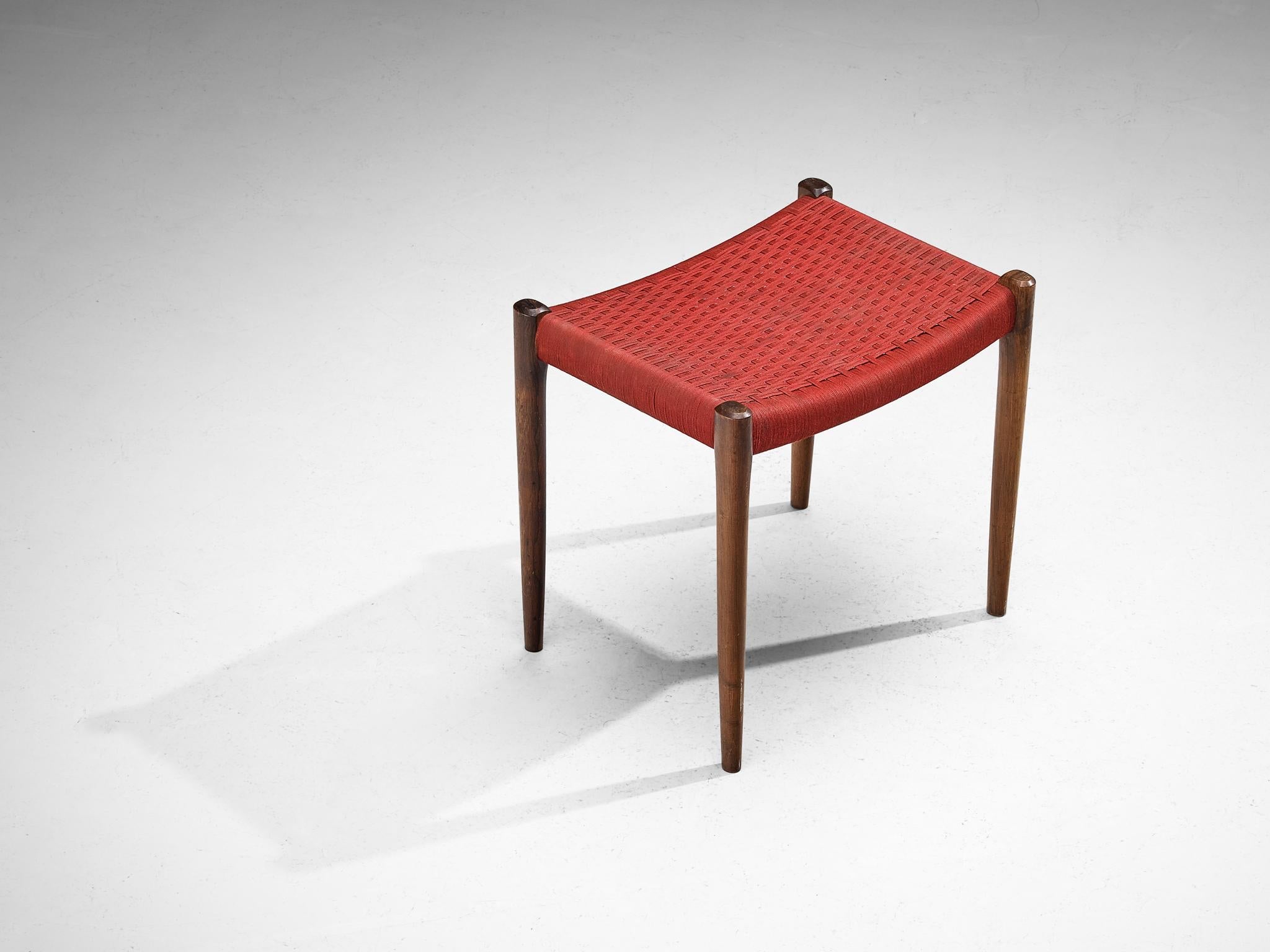 Niels Otto Møller for J.L. Møller Stool in Teak and Red Fabric