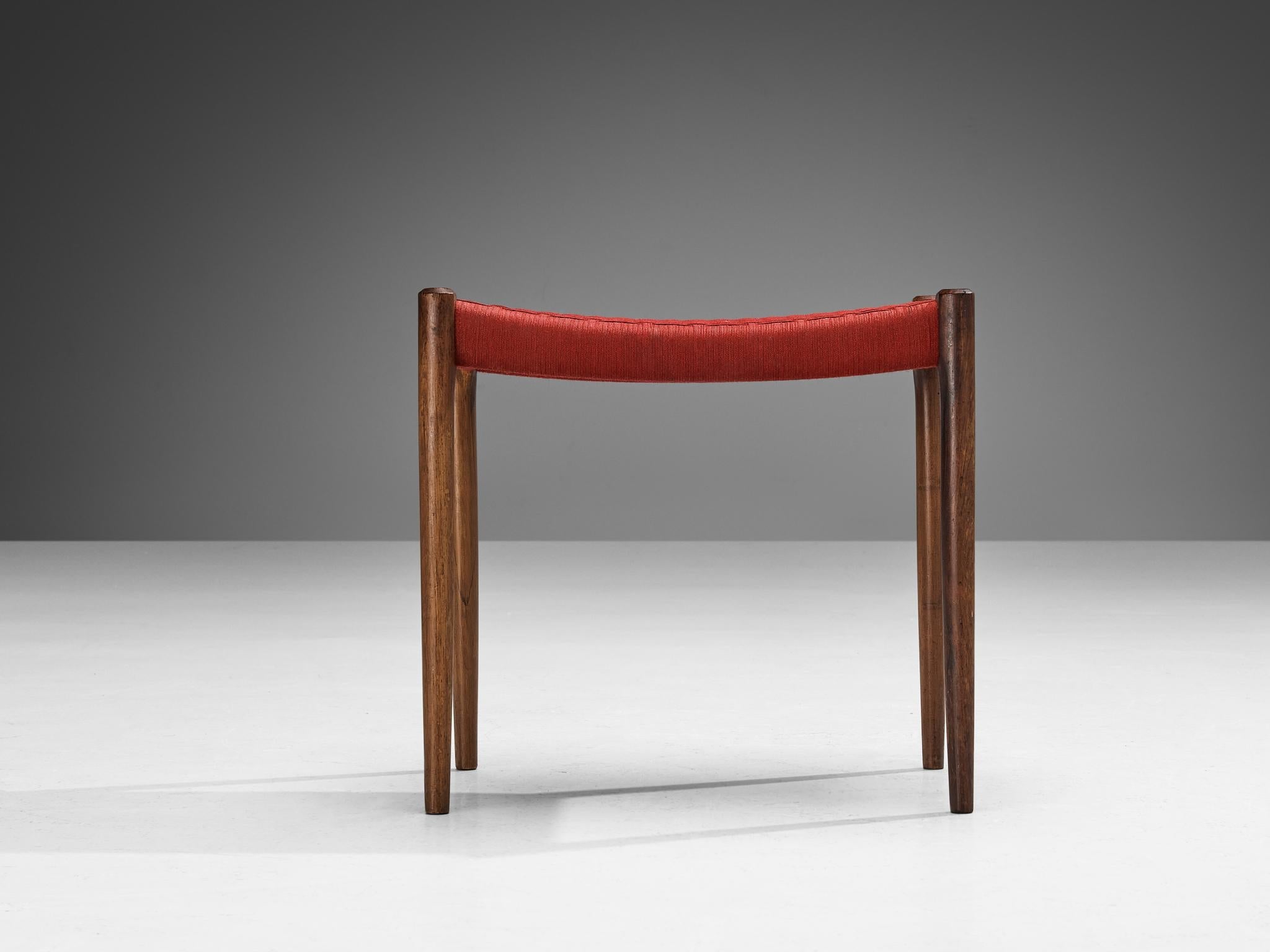 Niels Otto Møller for J.L. Møller Stool in Teak and Red Fabric