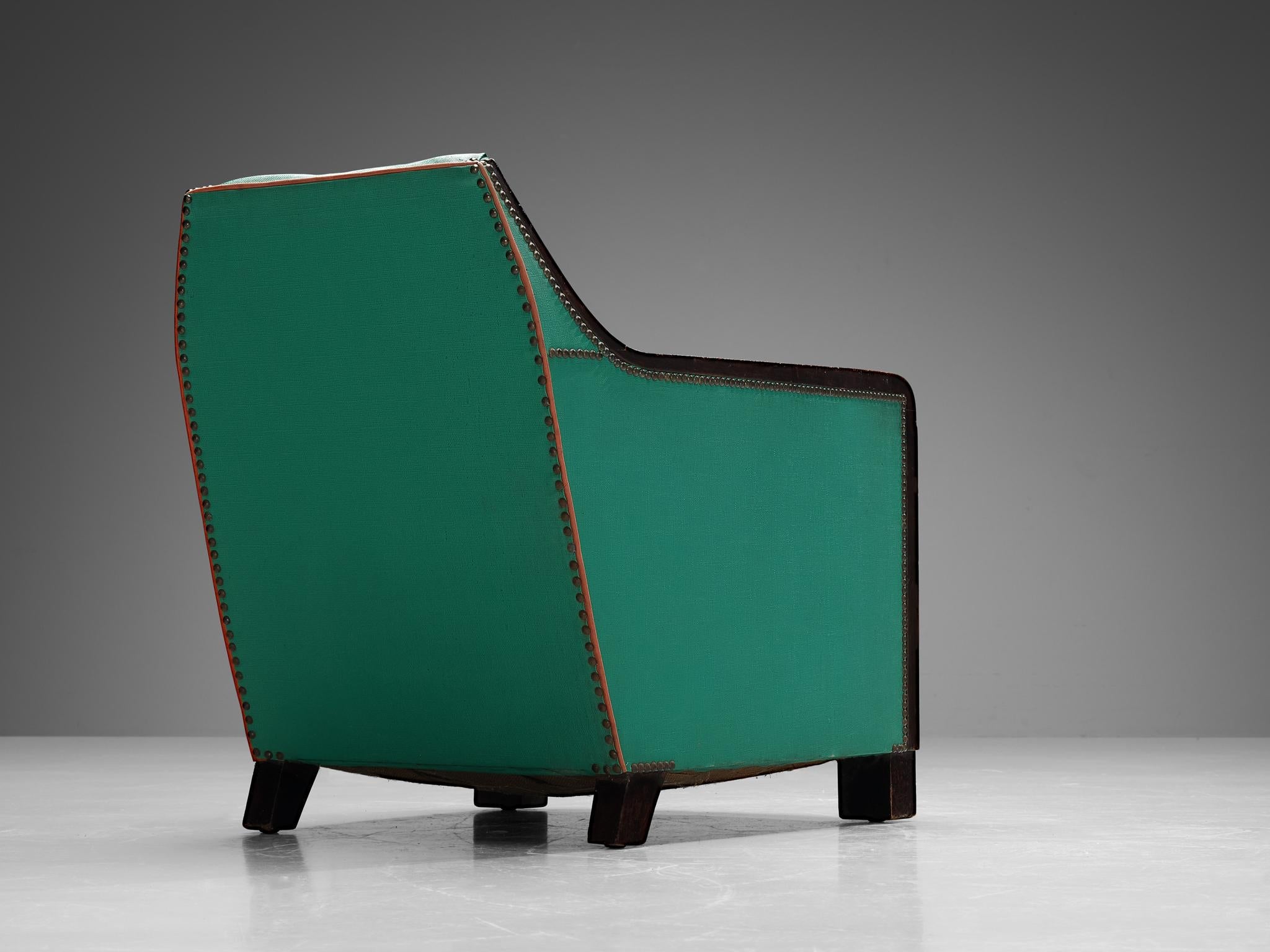 French Art Deco Armchair in Green Faux Leather